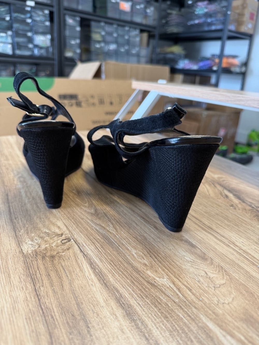 Alfani Black Suede Slingback Wedge Heels - Picture 3 of 4